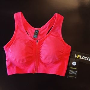 Velocity Zip Front Hot Neon Pink Sports Bra size M